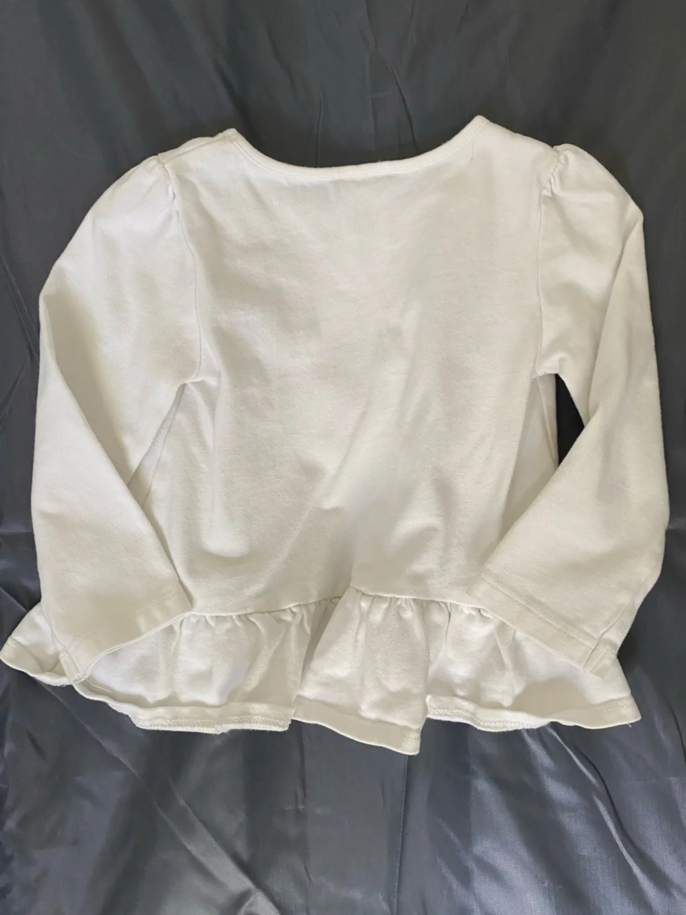 Gymboree White Long-Sleeve Top with Red & Navy Dog Applique and Ruffle Hem